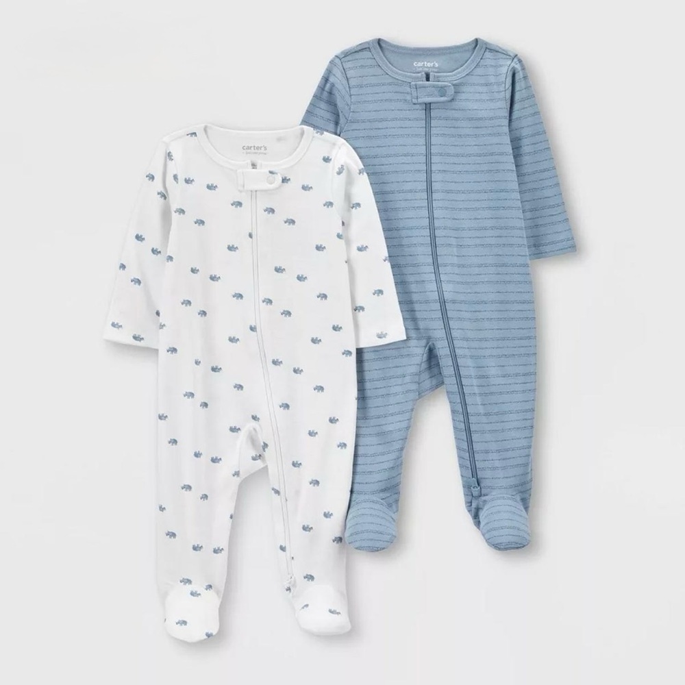 Carter’s 100% Cotton White/Blue Printed Sleep & Play 2-Piece Romper Set